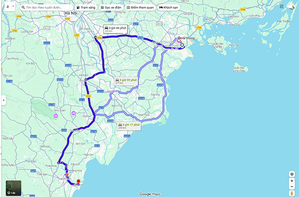 Hải Phòng đi Sầm Sơn bao nhiêu km?